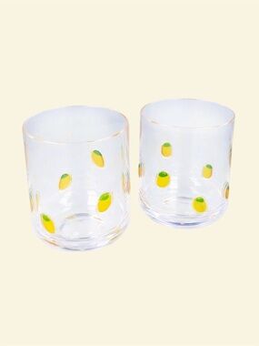 Festive Voice Set of 2 Clear Glass Tumblers with Lemon Motif NWT